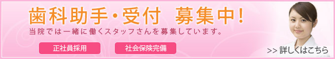 歯科助手・受付　募集中！ 当院では一緒に働くスタッフさんを募集しています。 正社員採用 社会保険完備